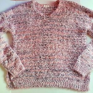 V-Neck Pink, Black & White Sweater.  Size Large.